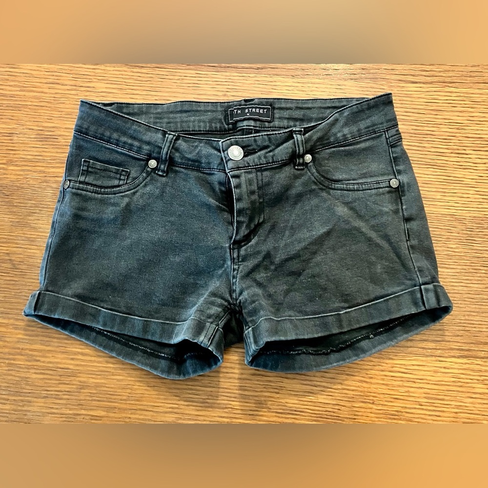 Faded Black Stretch Denim Shorts